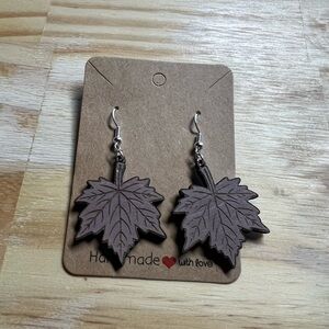 Handmade Laser cut and painter Brown Leaf Earrings